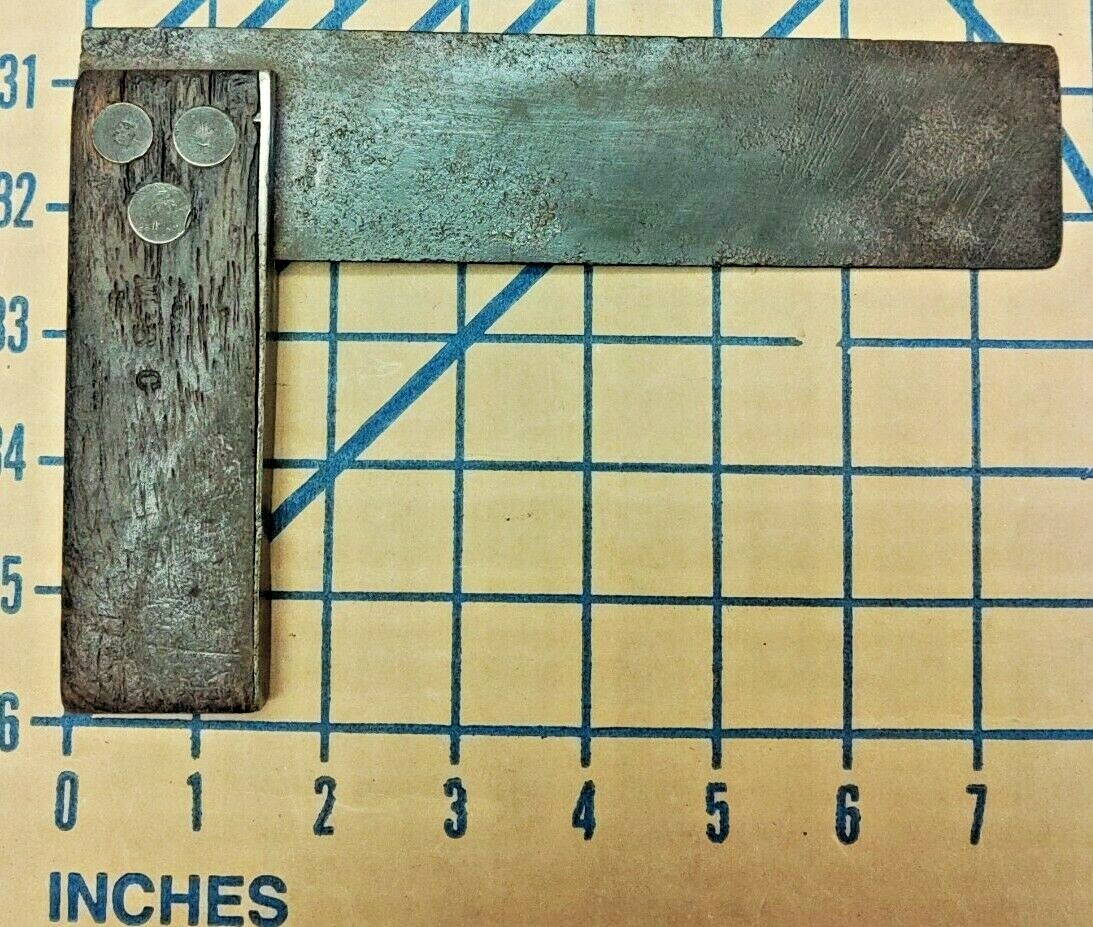 Vintage Walnut Handled Tool Square Rule Wood & Brass – Original Antique Tool