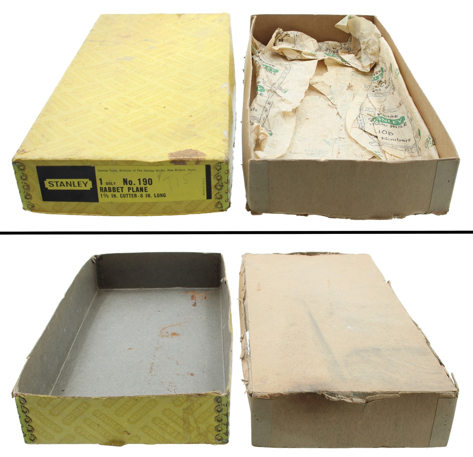 Orig. Yellow Corrugated Corner Box for Stanley No. 190 Rabbet PLane-mjdtoolparts
