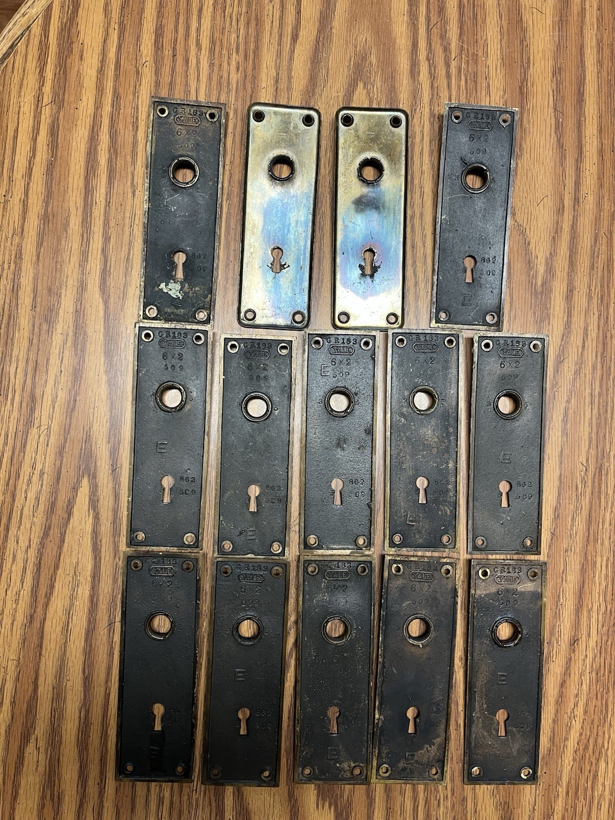 Vtg Yale Brass Door Backplates Cover for Skeleton Key 6” X 2” Lot 14