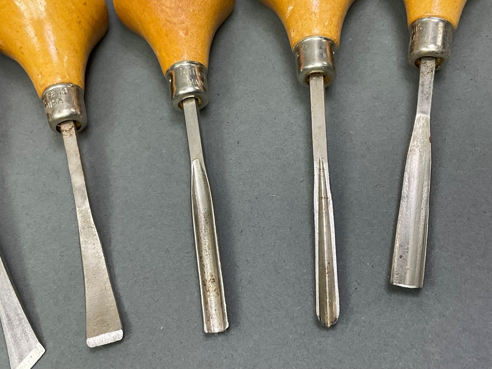 Vintage Millers Falls 5 Piece Wood Carving Tool Set Palm Hand Grip