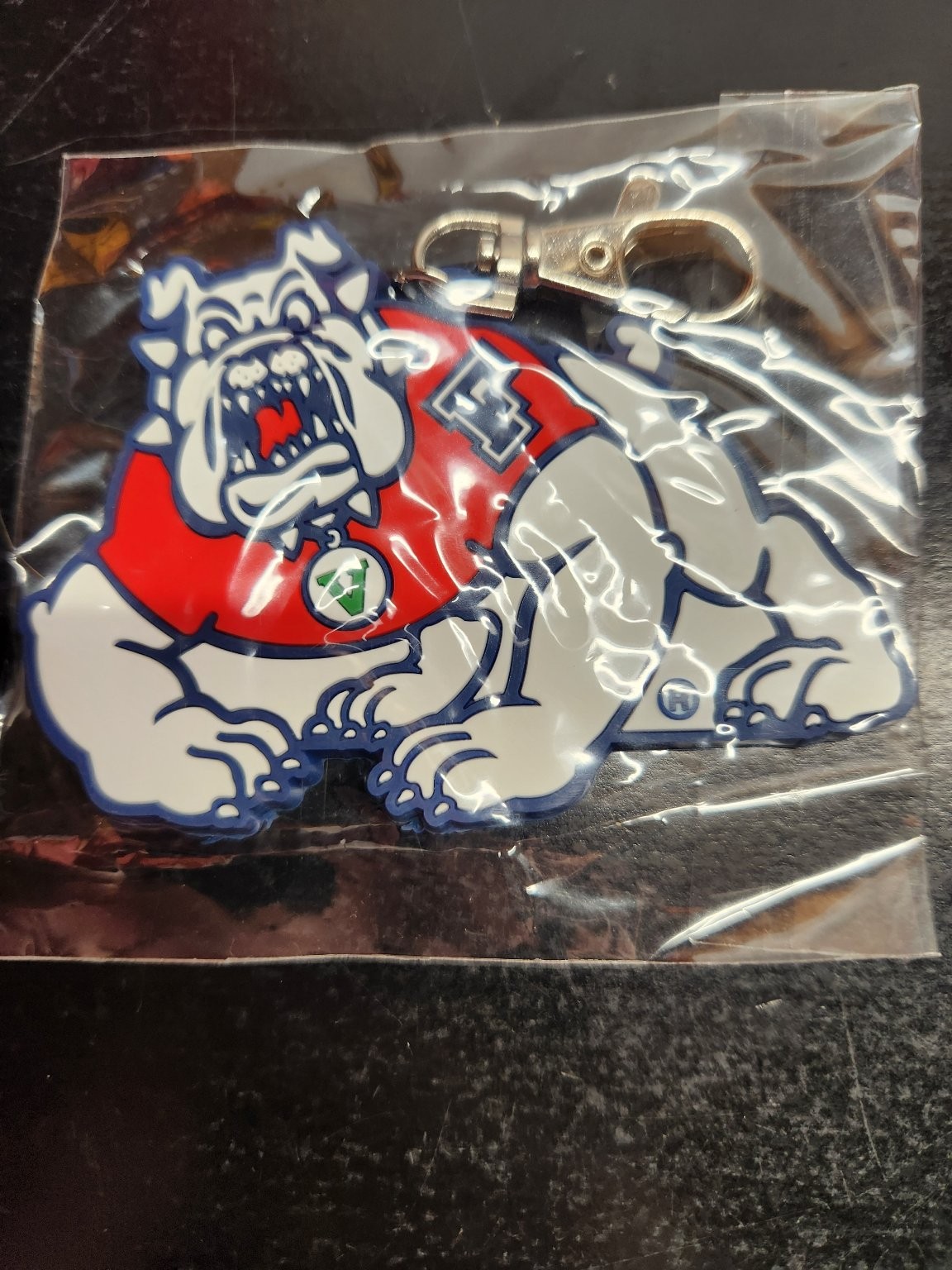 Fresno Collegiate Bulldog Mascot Keychain Key Ring Bag Charm Red Blue White