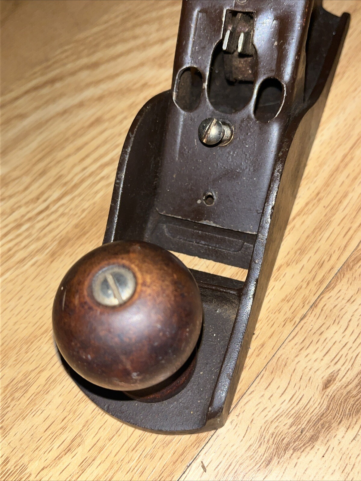 Vintage Block Hand Plane Unmarked Wood Handle Metal Bottom 9.25” Long