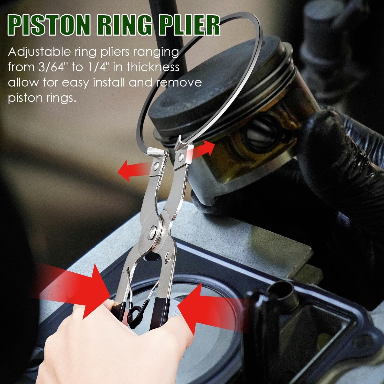 Auto Engine Piston Ring Compressor Tool Set with Piston Installer Pliers and