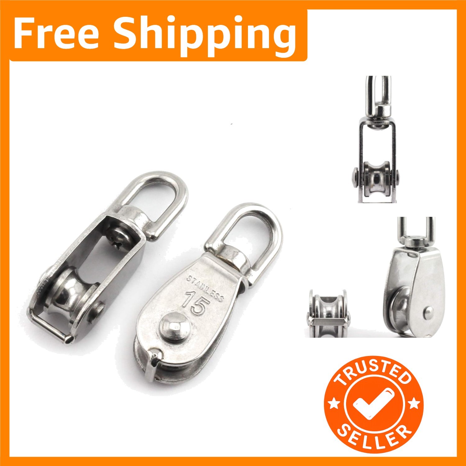Durable 2-Pack M15 Swivel Block – Stainless Steel Rigging Wheel for 35kg Loads
