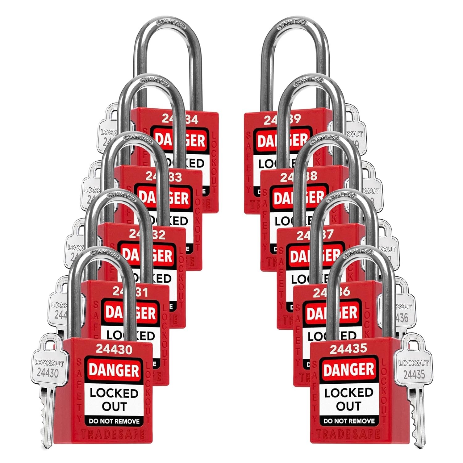 Lockout Tagout Locks Set of 10 Red OSHA Compliant Safety Padlocks with Keys