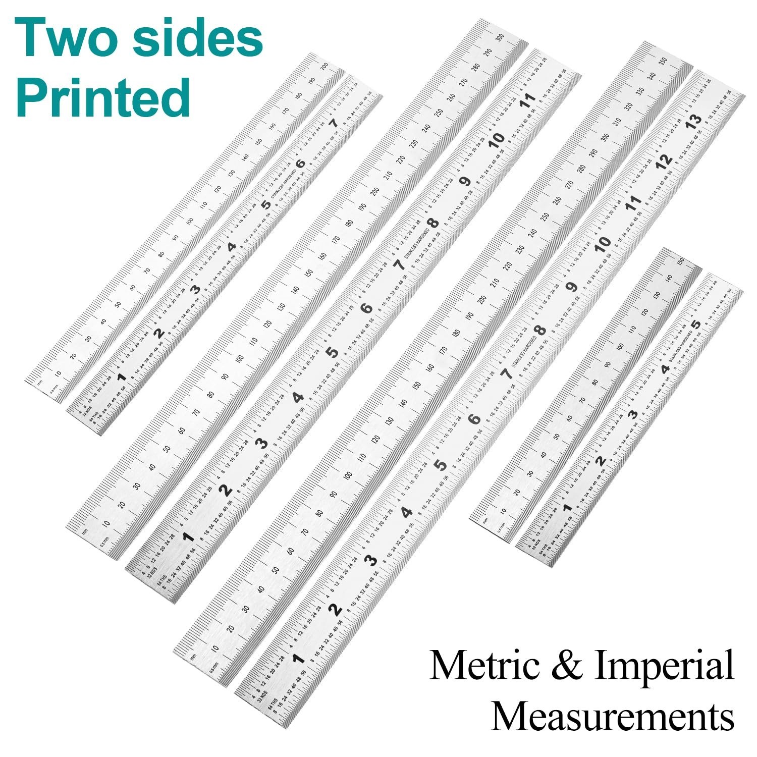 Machinist Ruler,6, 8, 12, 14-inch Stainless Steel Ruler,Metal Rulers Pack of 4