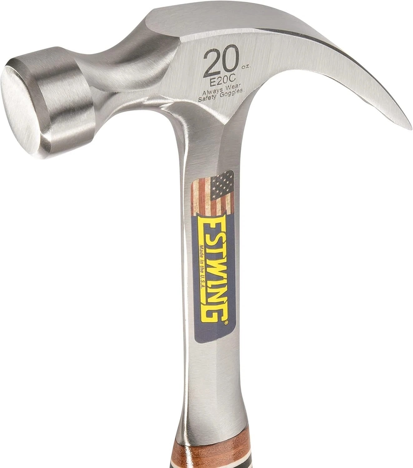 20 oz Alloy Steel Curved Claw Hammer with Genuine Leather Grip – Made in USA