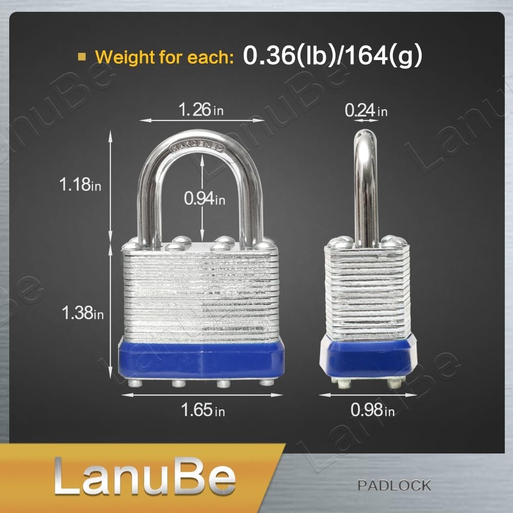 Keyed Alike Laminated Padlocks 40mm (1-9/16″) – Normal Shackle, 12 Pack