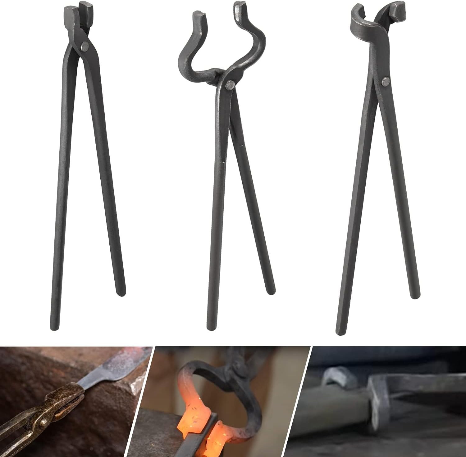 Blacksmith Tools Set – Flat, Bolt, Blade Tongs & Hammers for Forging, Knife Maki
