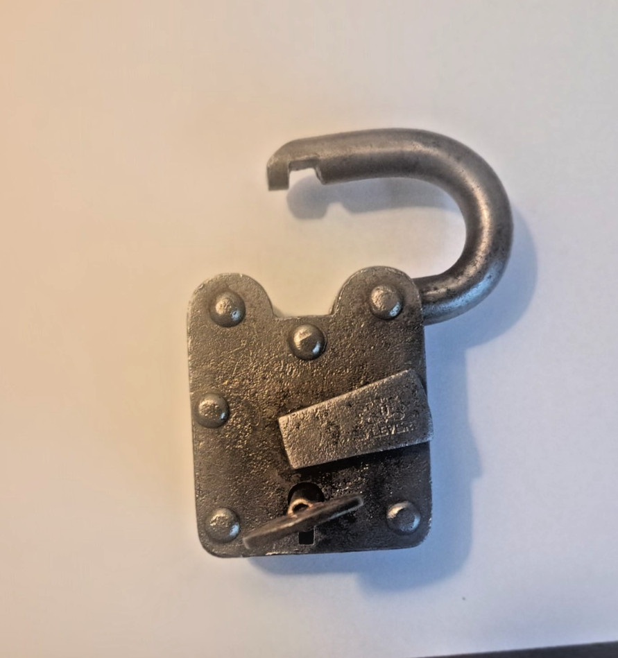 Antique Six Lever Large Steel Lock In working Condition with Key 3 1/2″ x 2 1/8″
