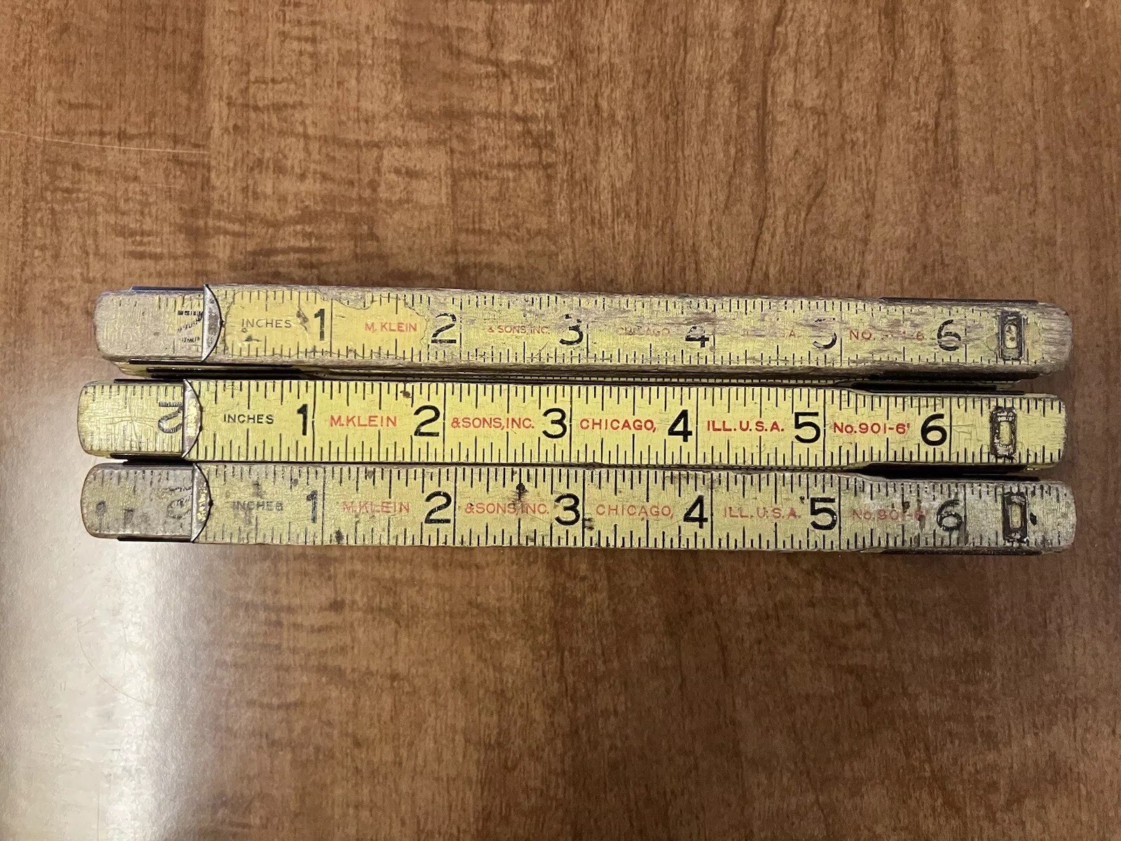 (3) Vintage M. Klein & Sons Inc 6’ Wooden Folding Rules No. 901-6