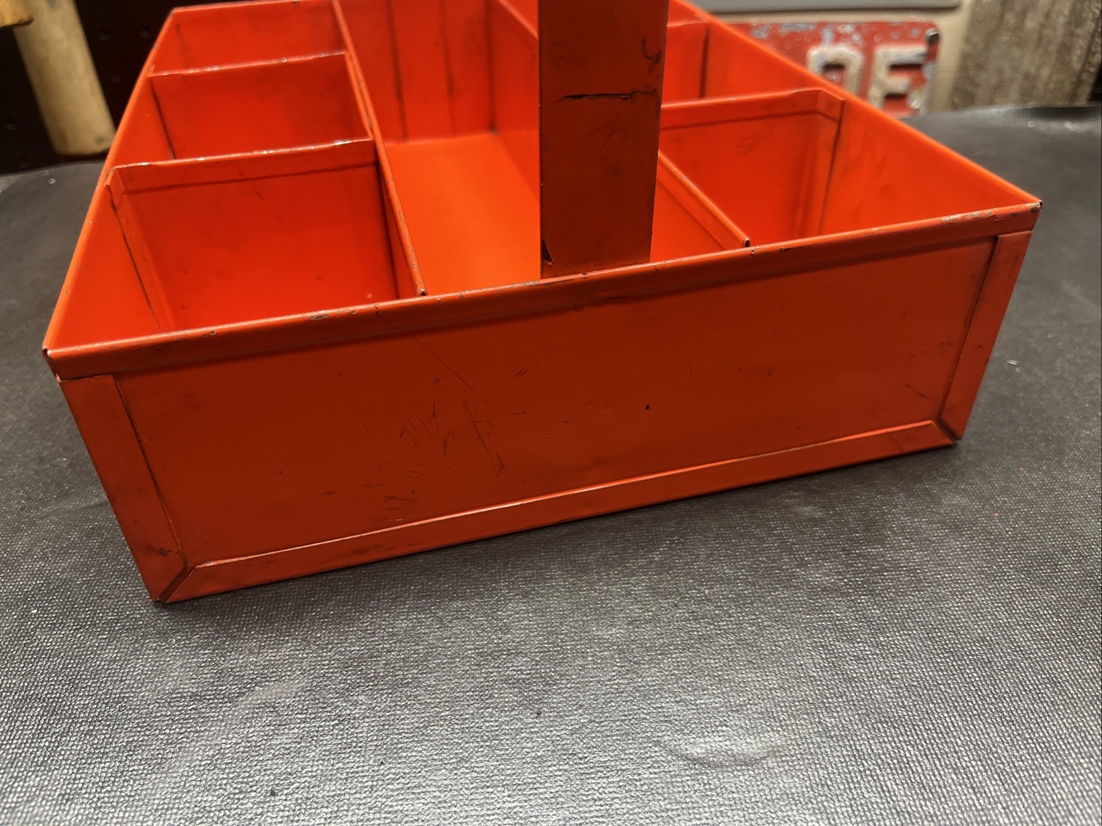 Vintage U-Haul Orange Metal Tool Caddy 12″ x 9″ x 6″ Nice Vintage Garage Piece