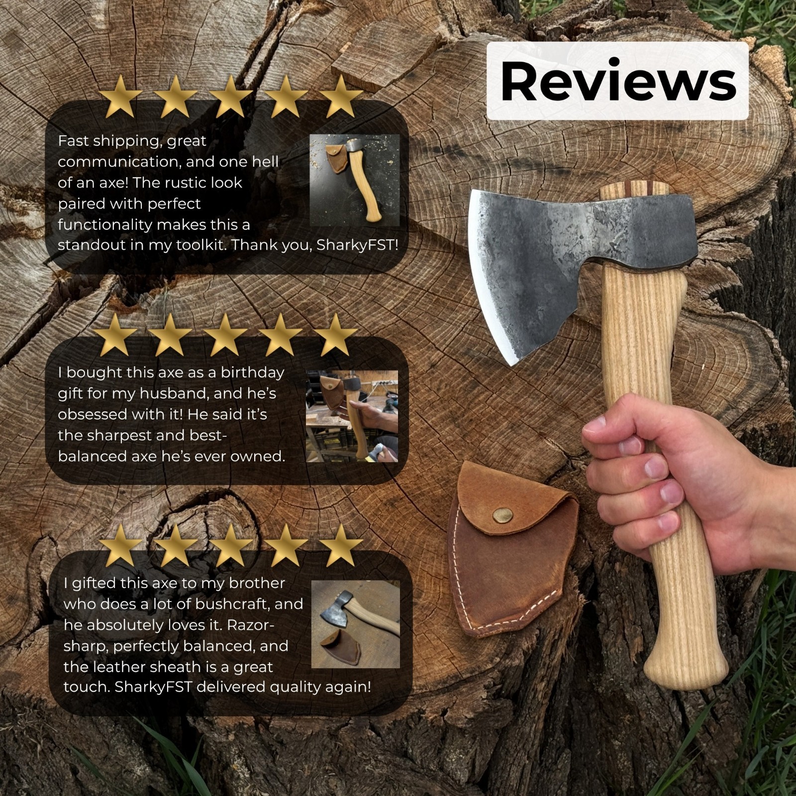 Wood Carving Axe Hand Forged Carving Hatchet 52100 Carbon Steel Leather Sheath