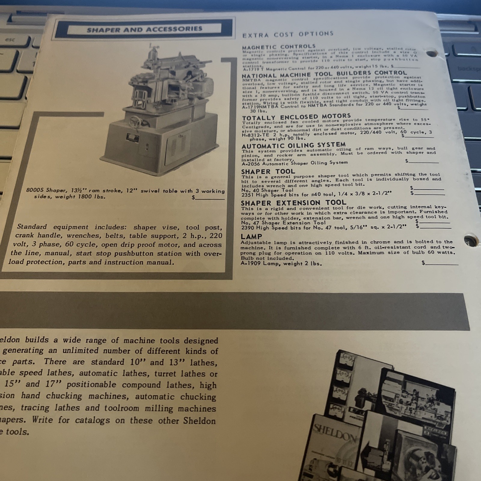 SHELDON LATHES CATALOG, LATHES, OPTIONS AND ACCESSORIES