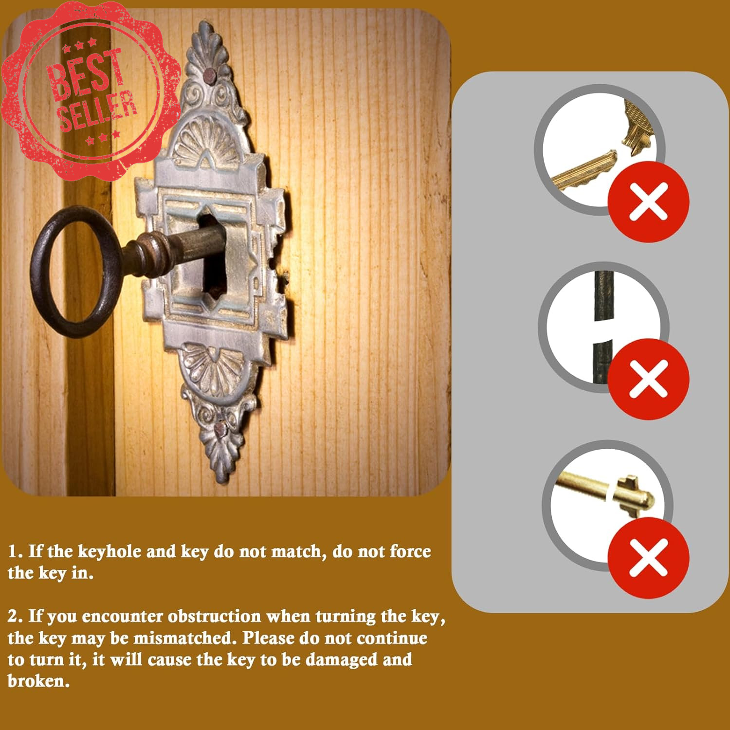 10-Key Skeleton Key Set Universal Replacement for Vintage Furniture Cabinet Door