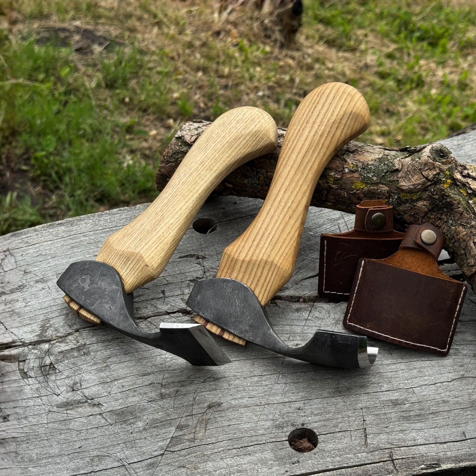 Hand Forged Spoon Carving Adzes, 52100 Carbon Steel, Ash Wood, Woodworking Tools