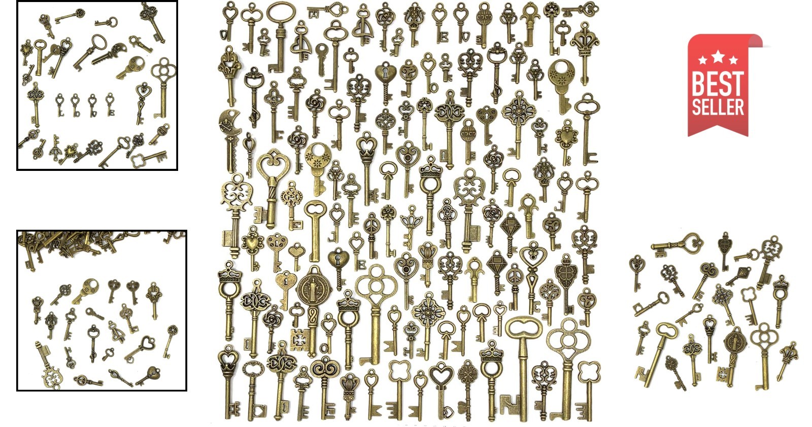 Unique 125 PCS Antique Style Key Charms – Perfect for Parties and Scrapbooking