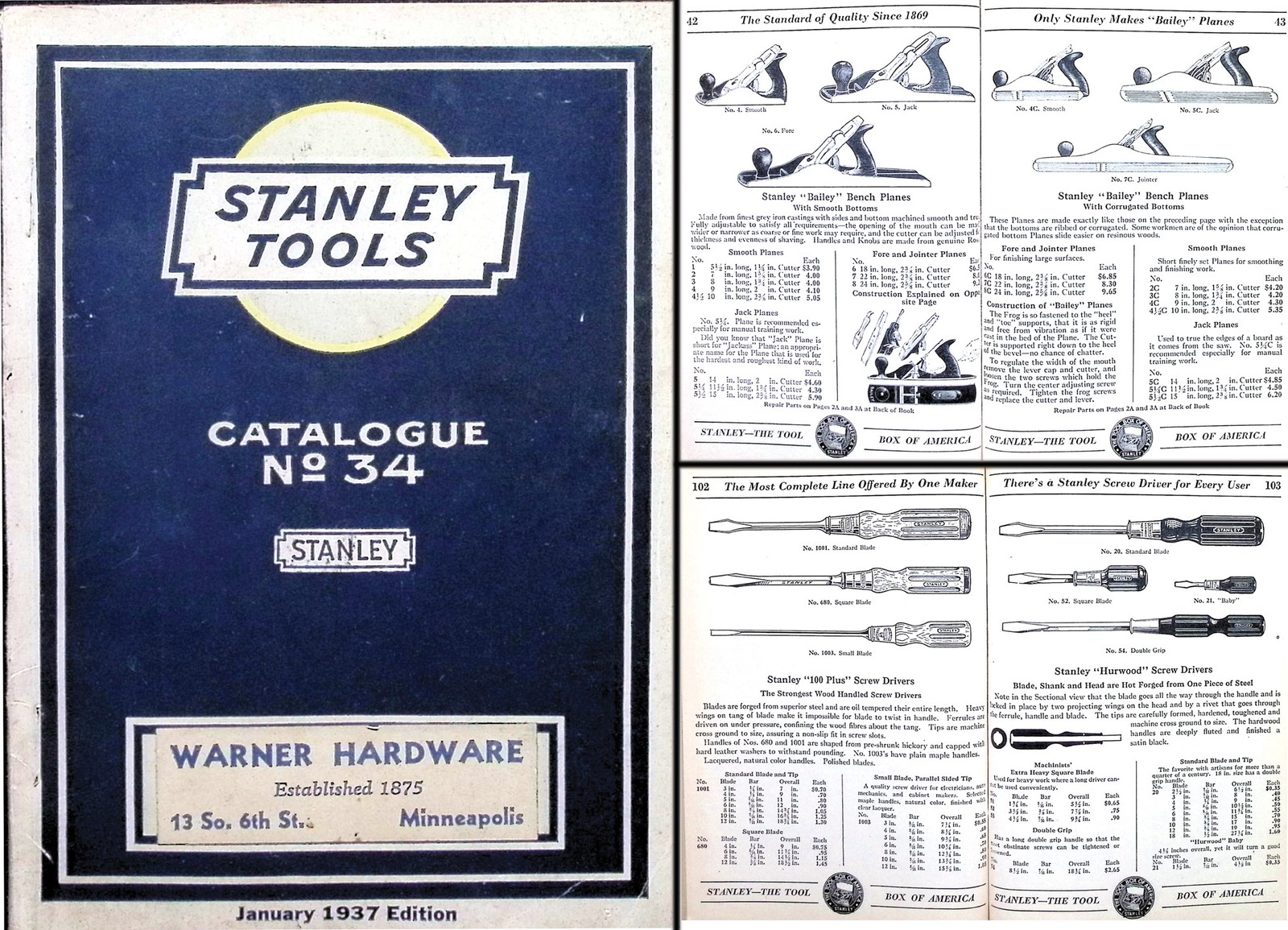 Orig. Jan, 1937 Stanley No. 34 Catalogue – 204 Pages- Complete – mjdtoolparts