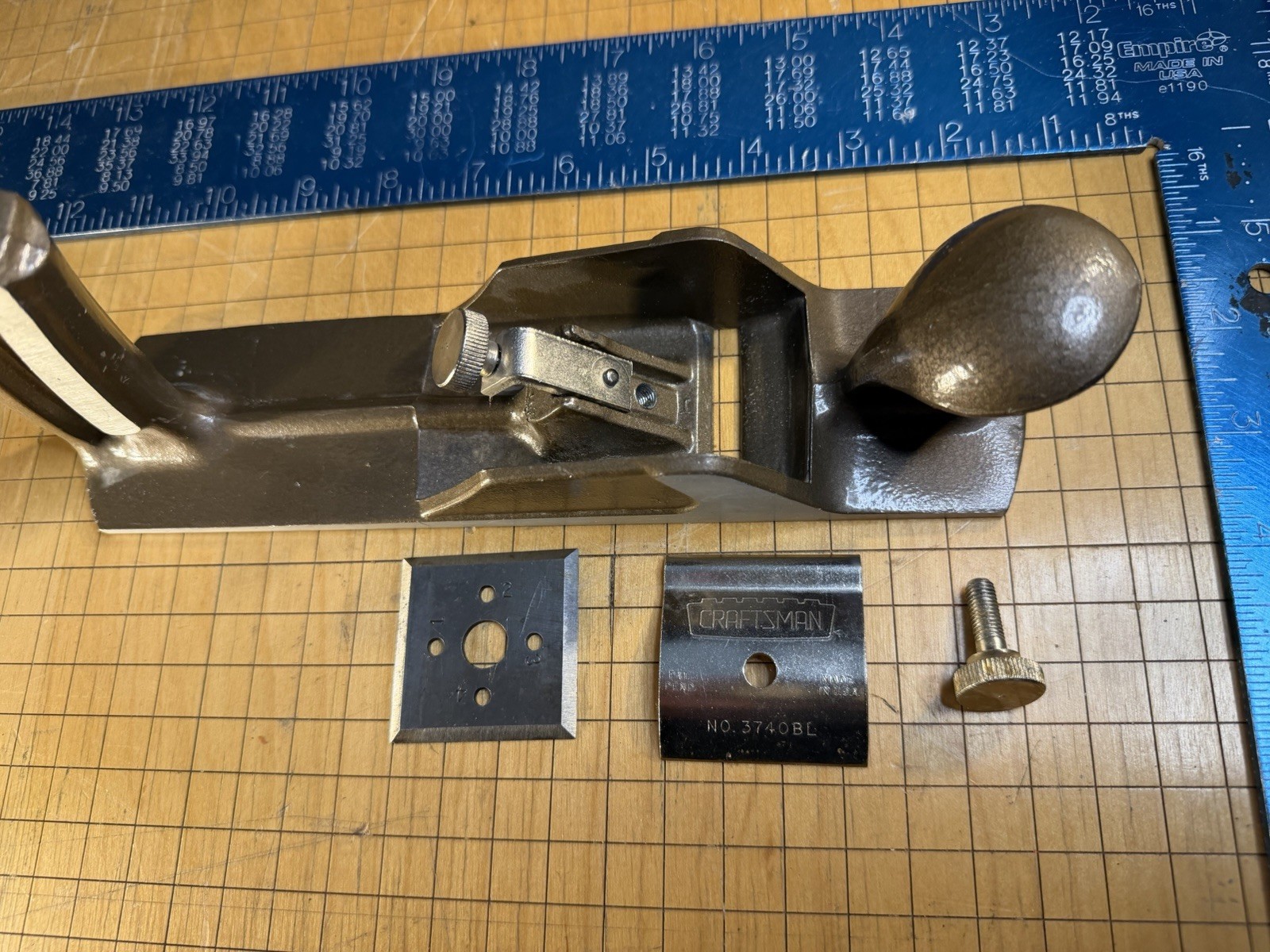 Vintage Craftsman No. 3740BL Aluminum Hand Smoothing Plane 4-Edge Blade COMPLETE