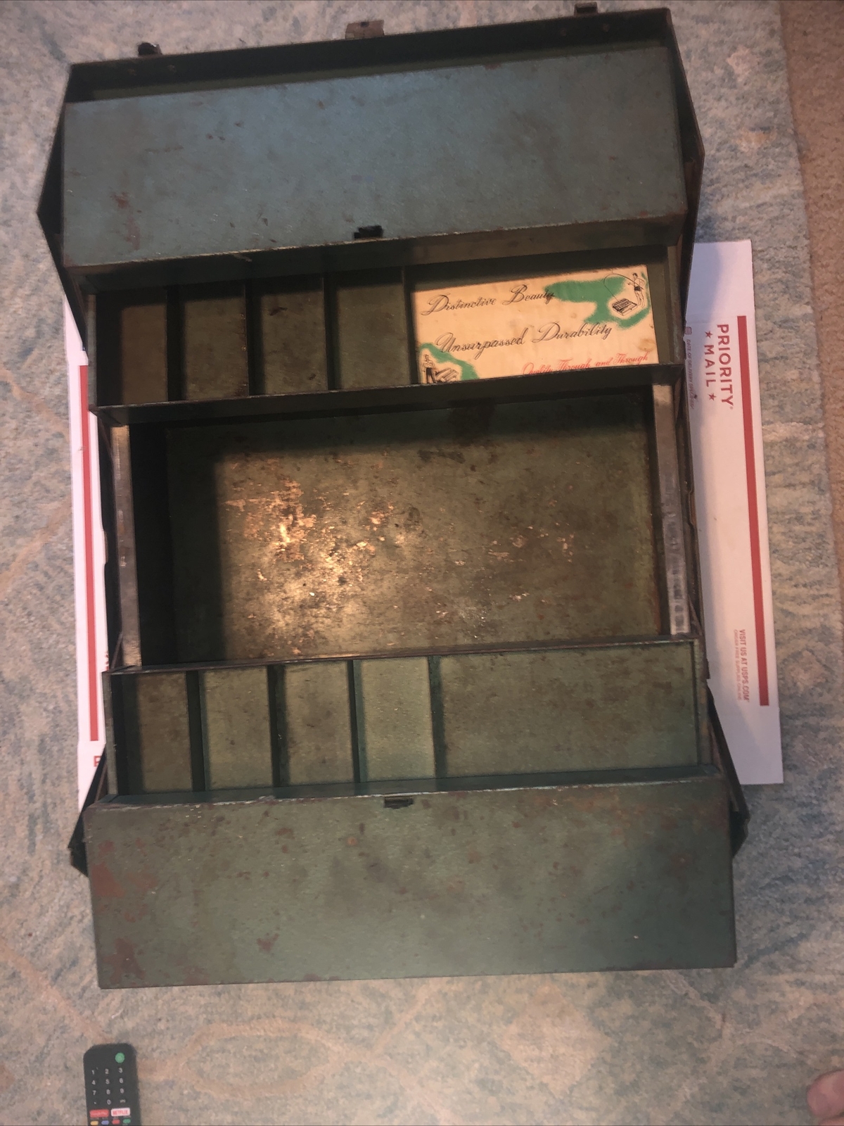 Vintage Waterloo # JL-48 Green Heavy Duty Metal Tool Box Chest With Tool Trays