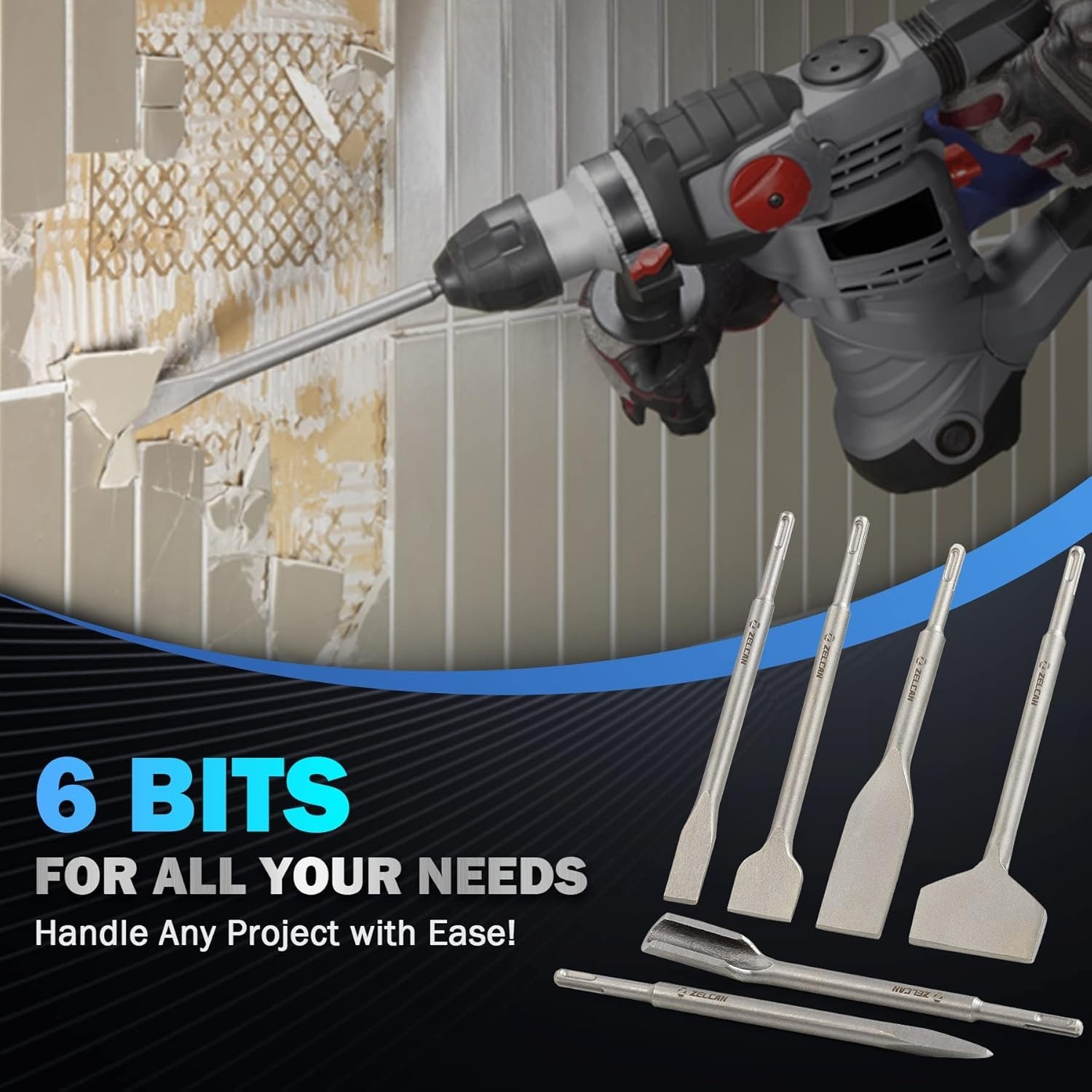 6pc Chisel Set with SDS Plus Shanks, Masonry Drill Bits
