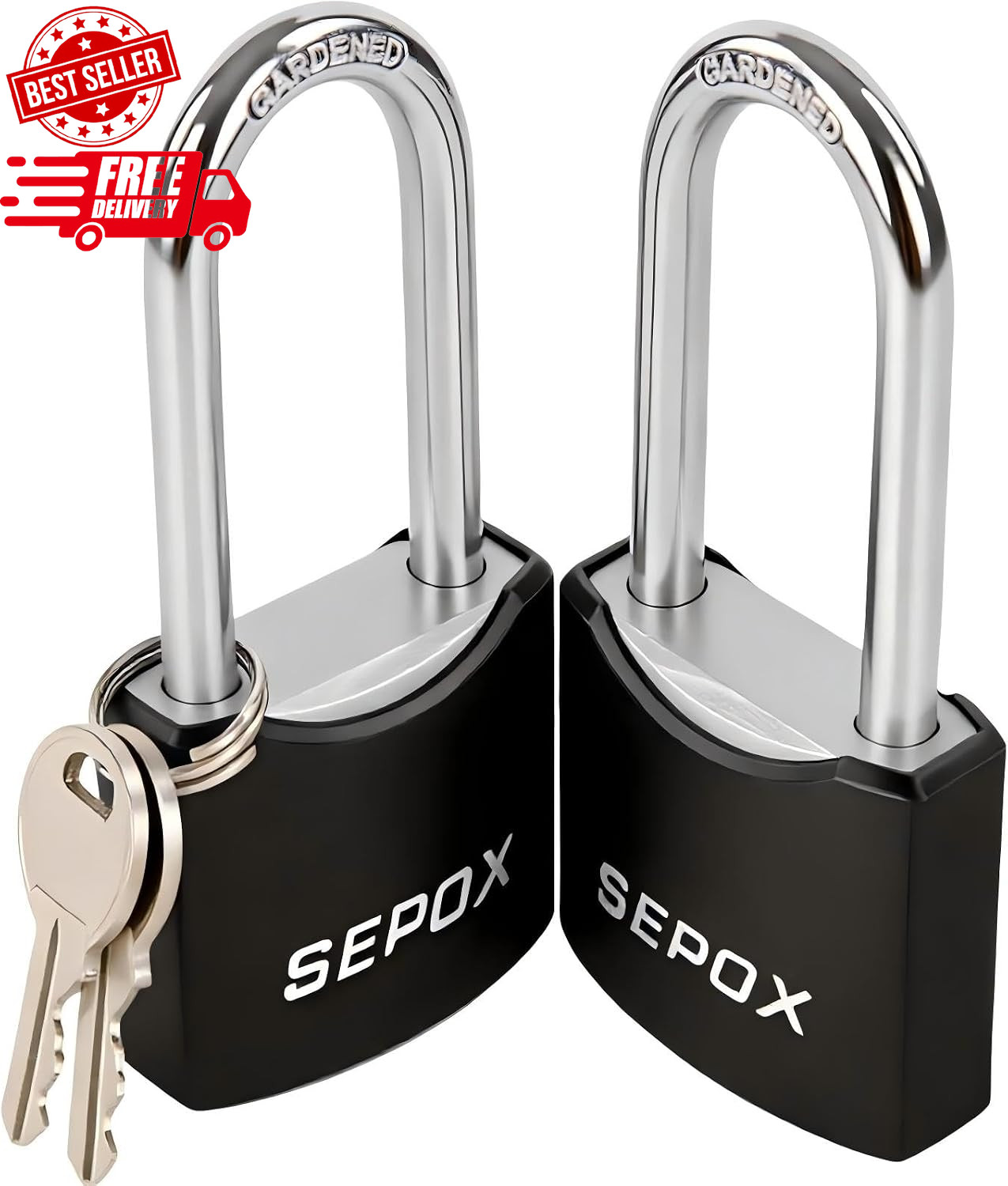 2-Pack Heavy Duty Padlocks, Keyed Alike – 1-9/16″ Solid Steel, 1-3/4″ SHIPS FREE