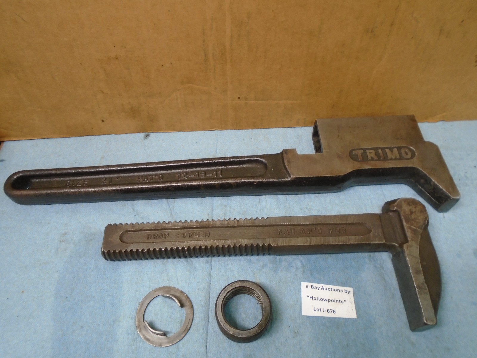 Trimo BIG 21″ Monkey Wrench Smooth Jaw Adj. Pipe Wrench Pat Date 1911 Clean J676