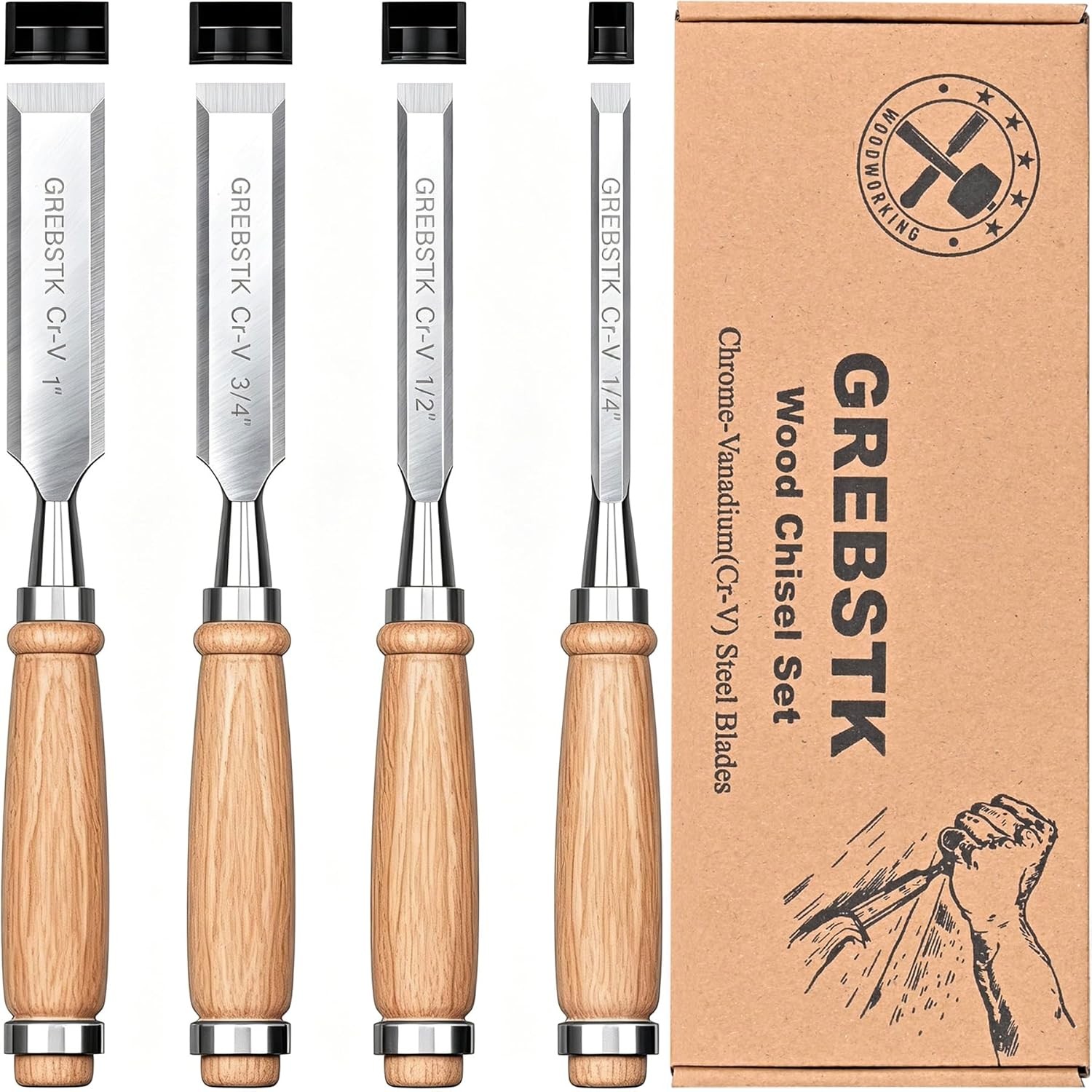 Wood Chisel Set CRV Steel Sharp Edge 1/4″-1″ 4pcs