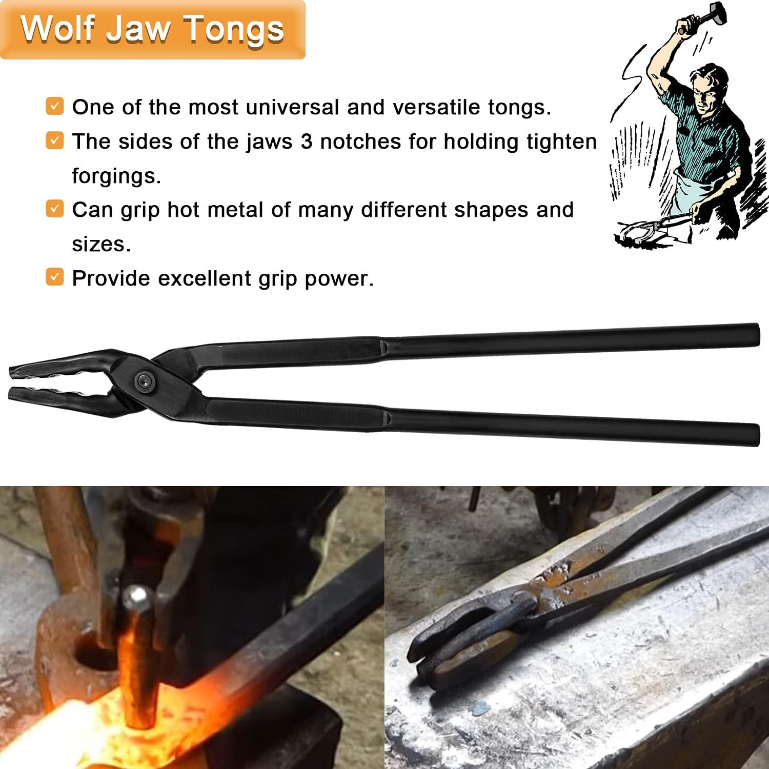 Knife Making Tong+Hammer Set Blacksmith Bladesmith 15″ Wolf Jaw Vise Forge Tool