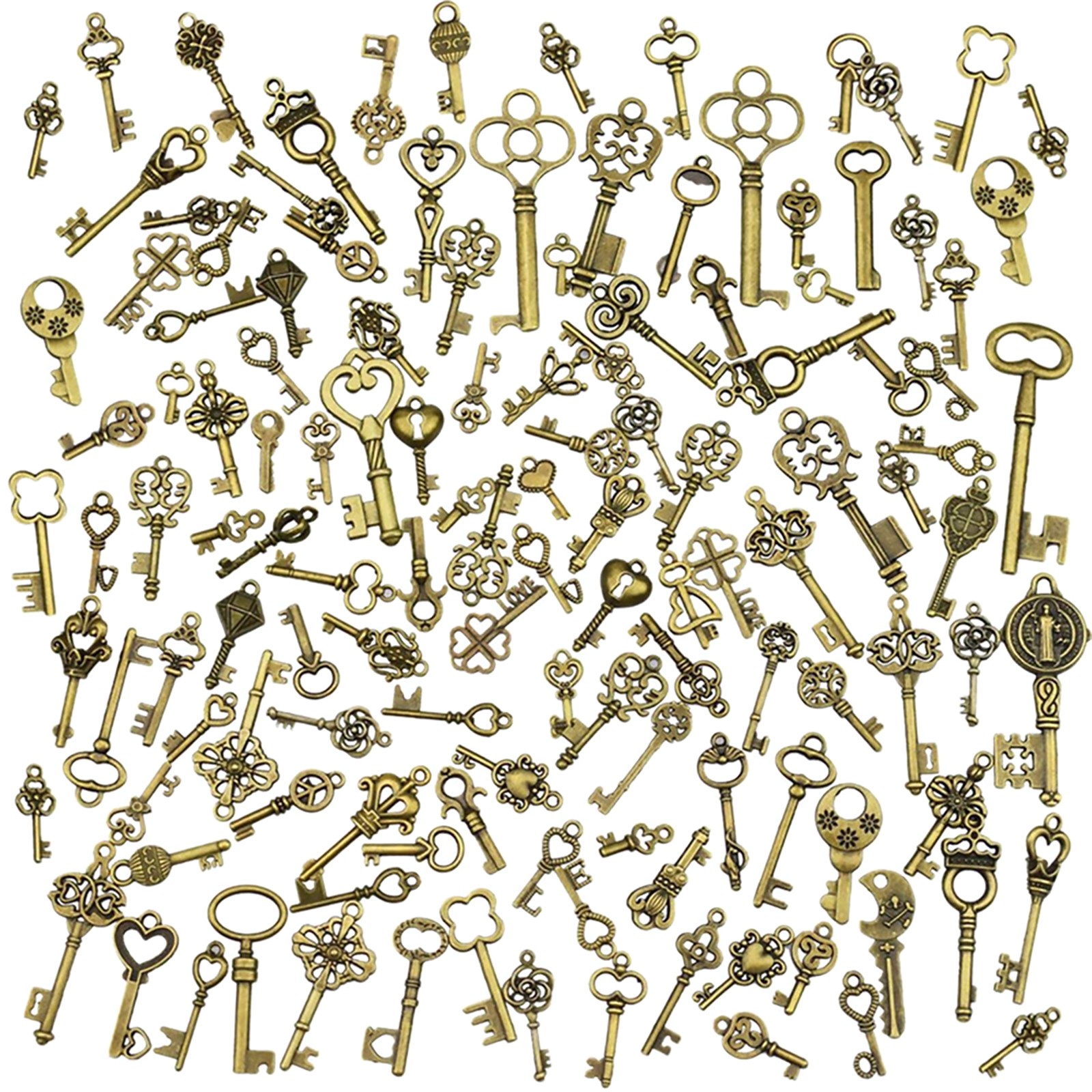 125Pcs/Set Vintage Style Antique Skeleton Furniture Cabinet Old Lock Keys Jewels