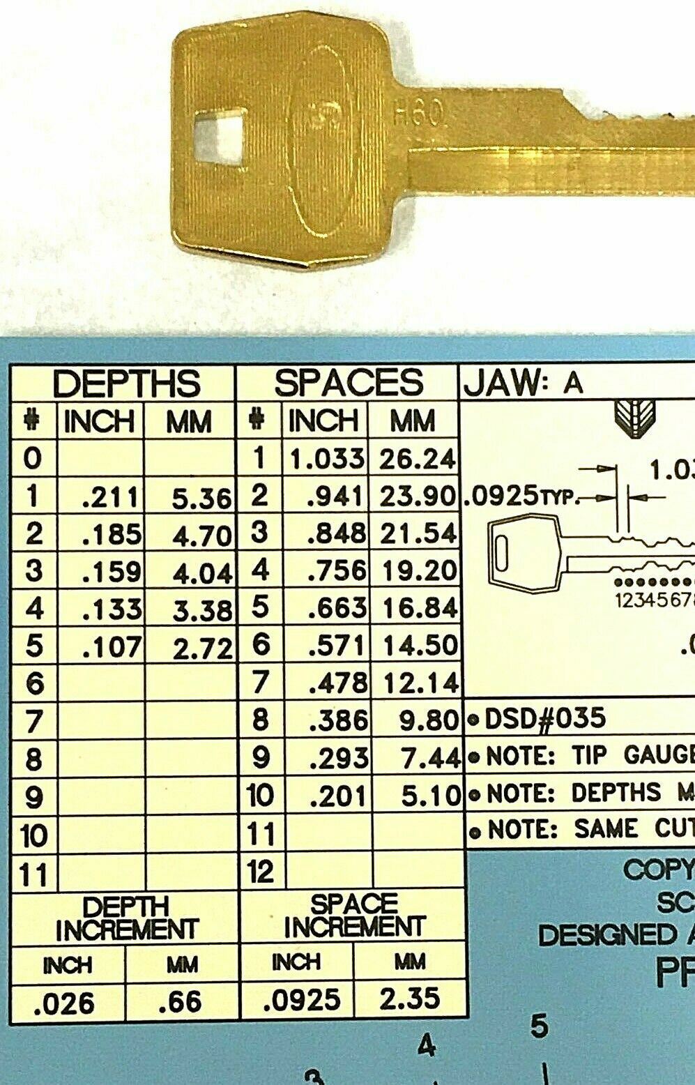 Ford H60 1190LN Space And Depth Keys 10 Cut Blanks