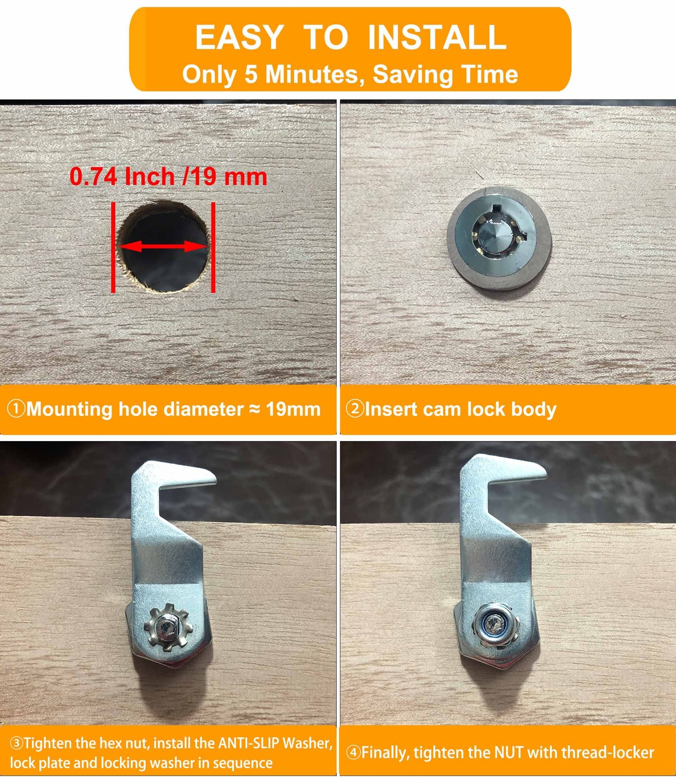 2 Pack Tool Locks with Keys, Hook Cam, 5/8″ Tubular Cam Lock Keyed Alike, Cab…
