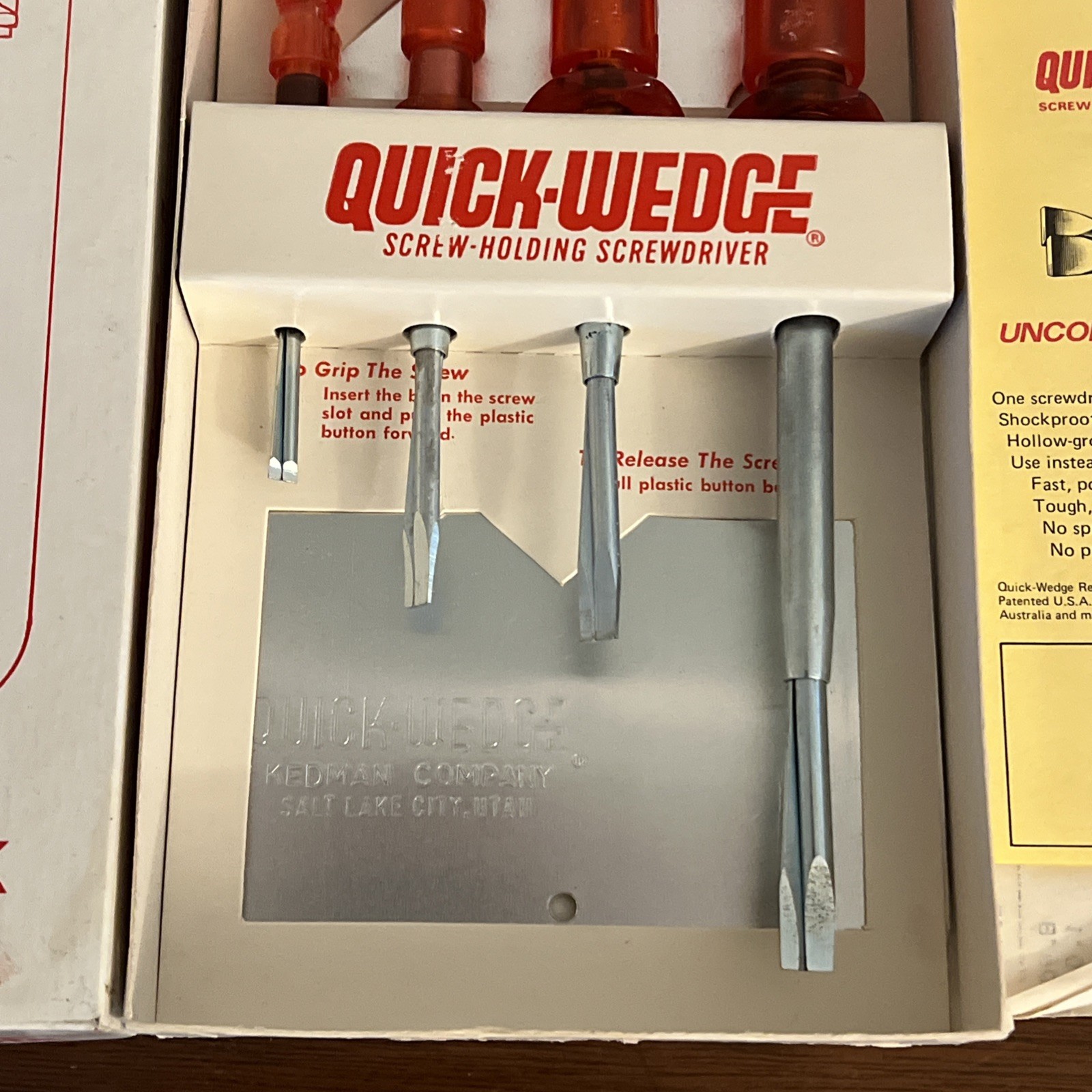 Vintage Quick Wedge Screwdriver Set Of 4 In Box w/ Rack Screw Holding USA