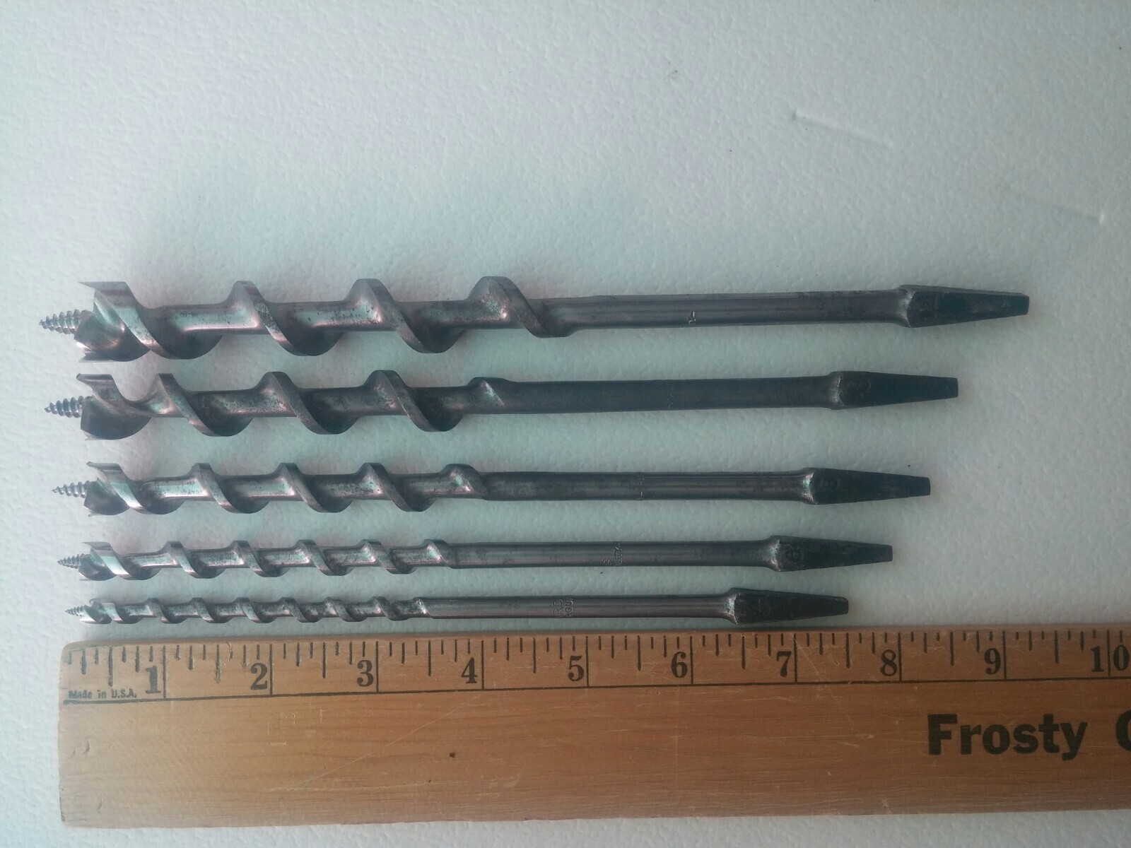Vintage Wards Master Quality Auger Drill Bit Set 5 Piece w Wood Box 1/4″ to 3/4″