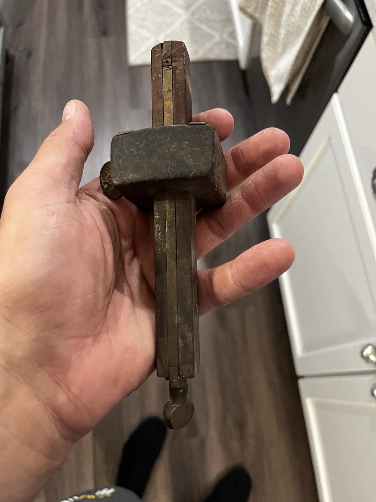 Antique Carpenters Scribe Mortise Gauge. Wood And Brass