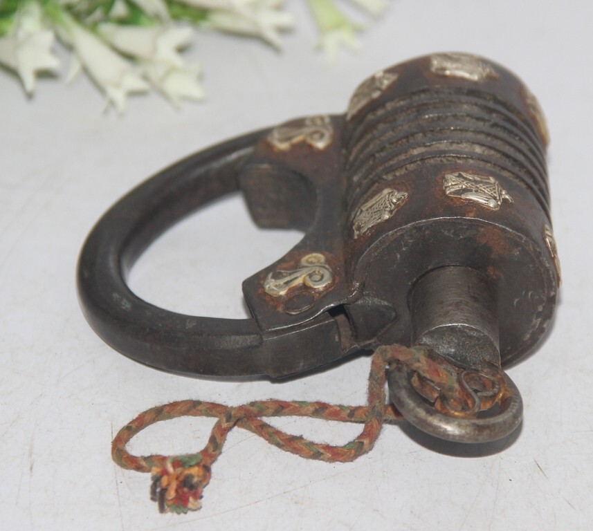 Antique Iron Silver Snake Engraved Solid Lock With 1Key Handcrafted Old Original