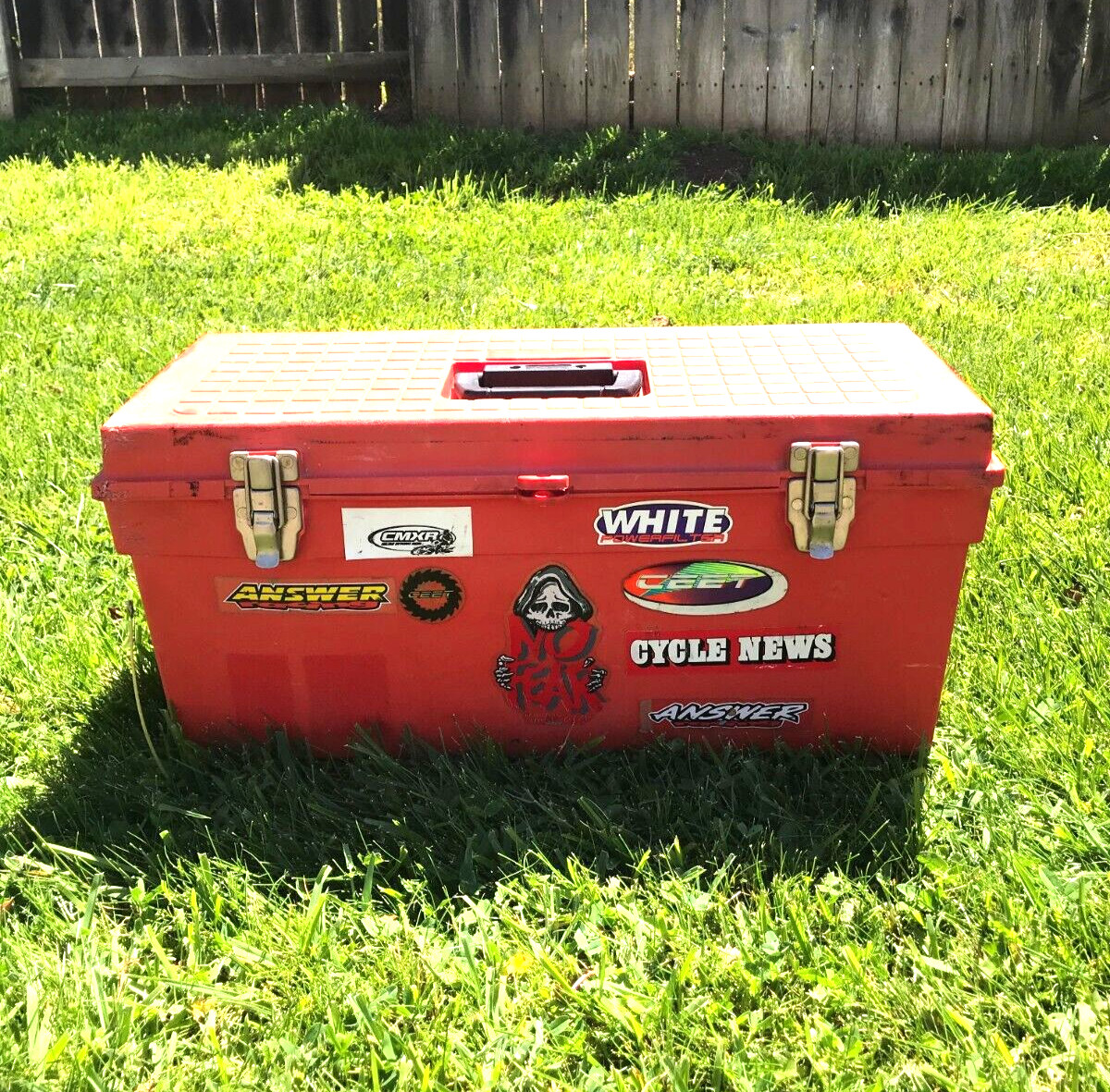 Vintage Red Plastic Tool Box 2 Trays with Vintage Stickers 90’s NO FEAR
