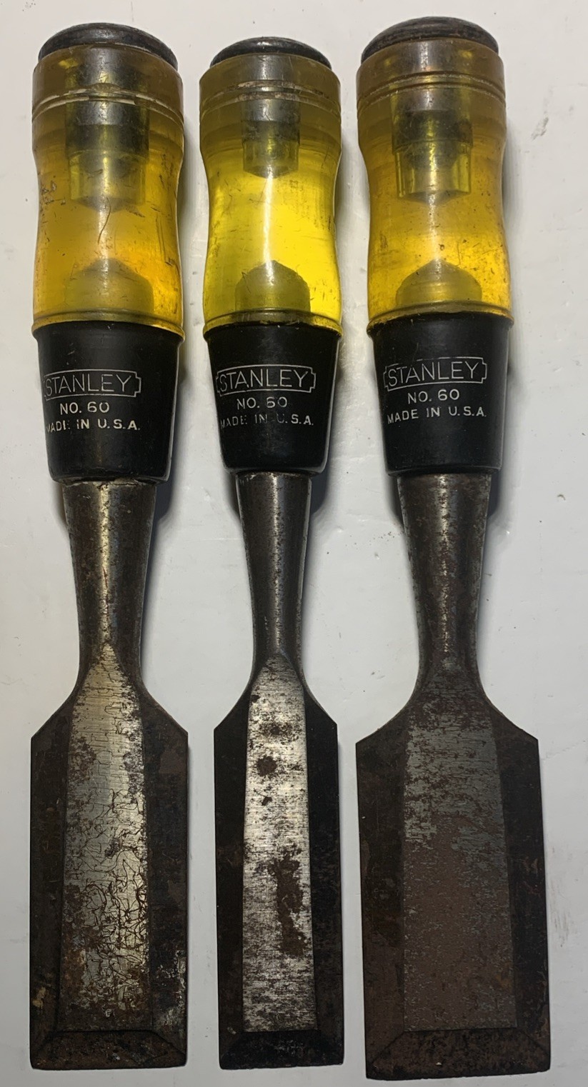 Vintage Stanley Steel Cap Wood Chisels No. 60 Set of 3- Made in USA
