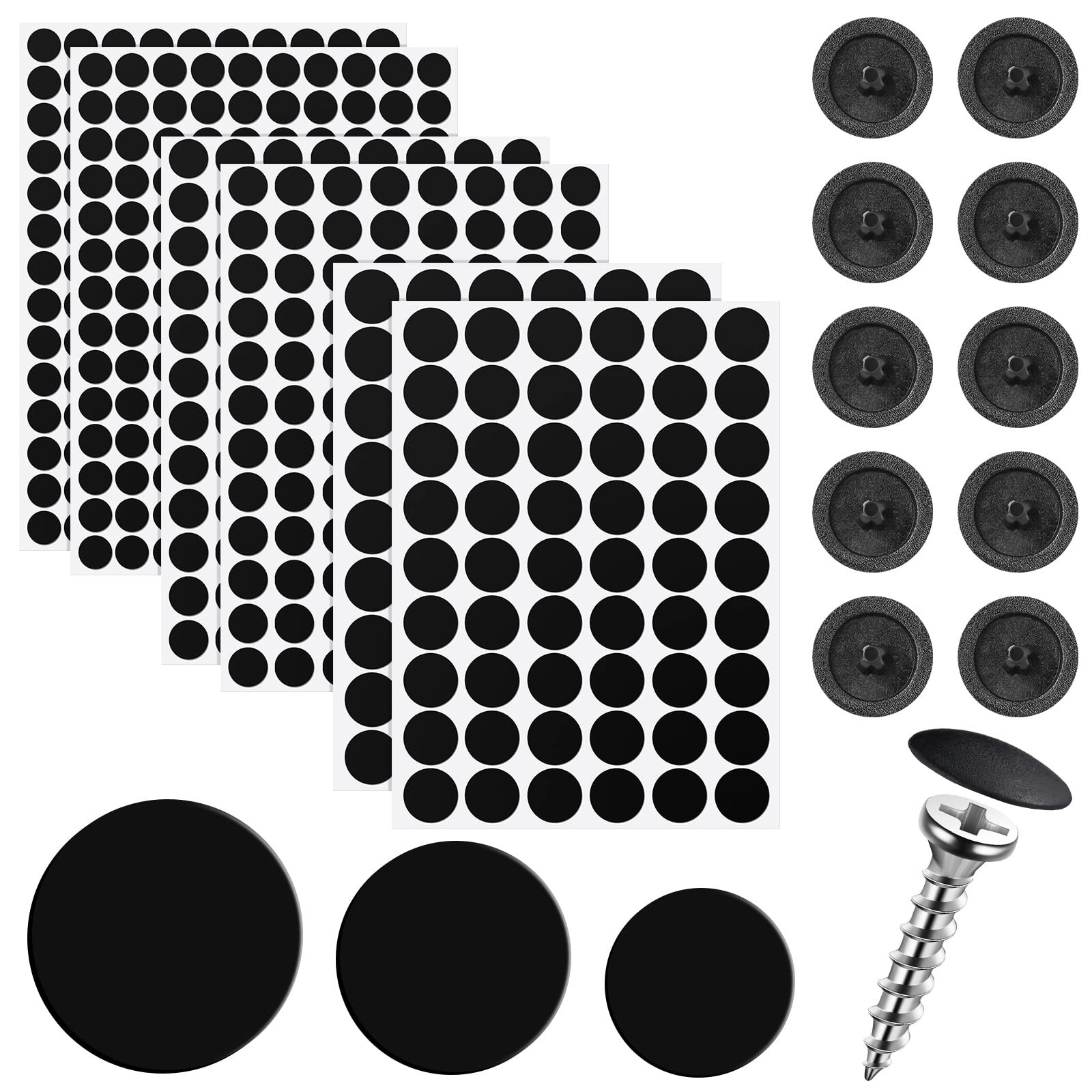 Eersida 100 Pcs Screw Caps Covers Plastic Self Tapping and 580 Pieces Black