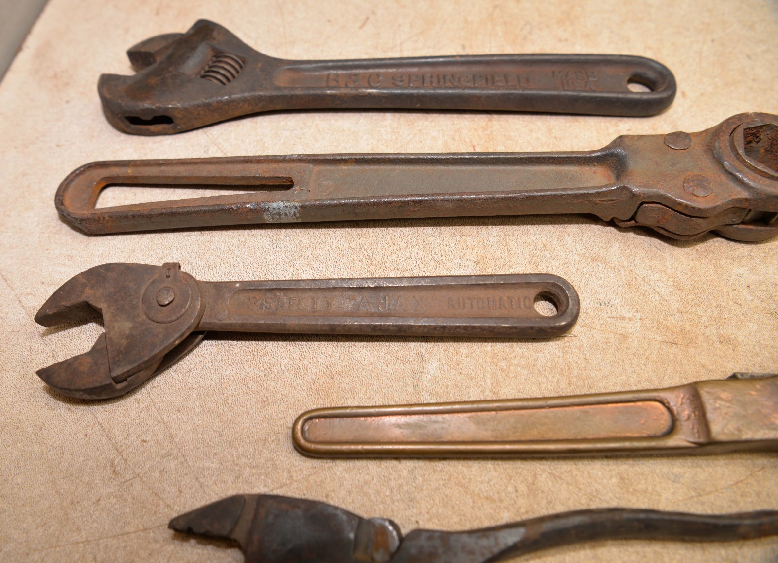 Antique wrench lot Demuth Silo Ajax Foster brass Eifel plier B & C tool lot