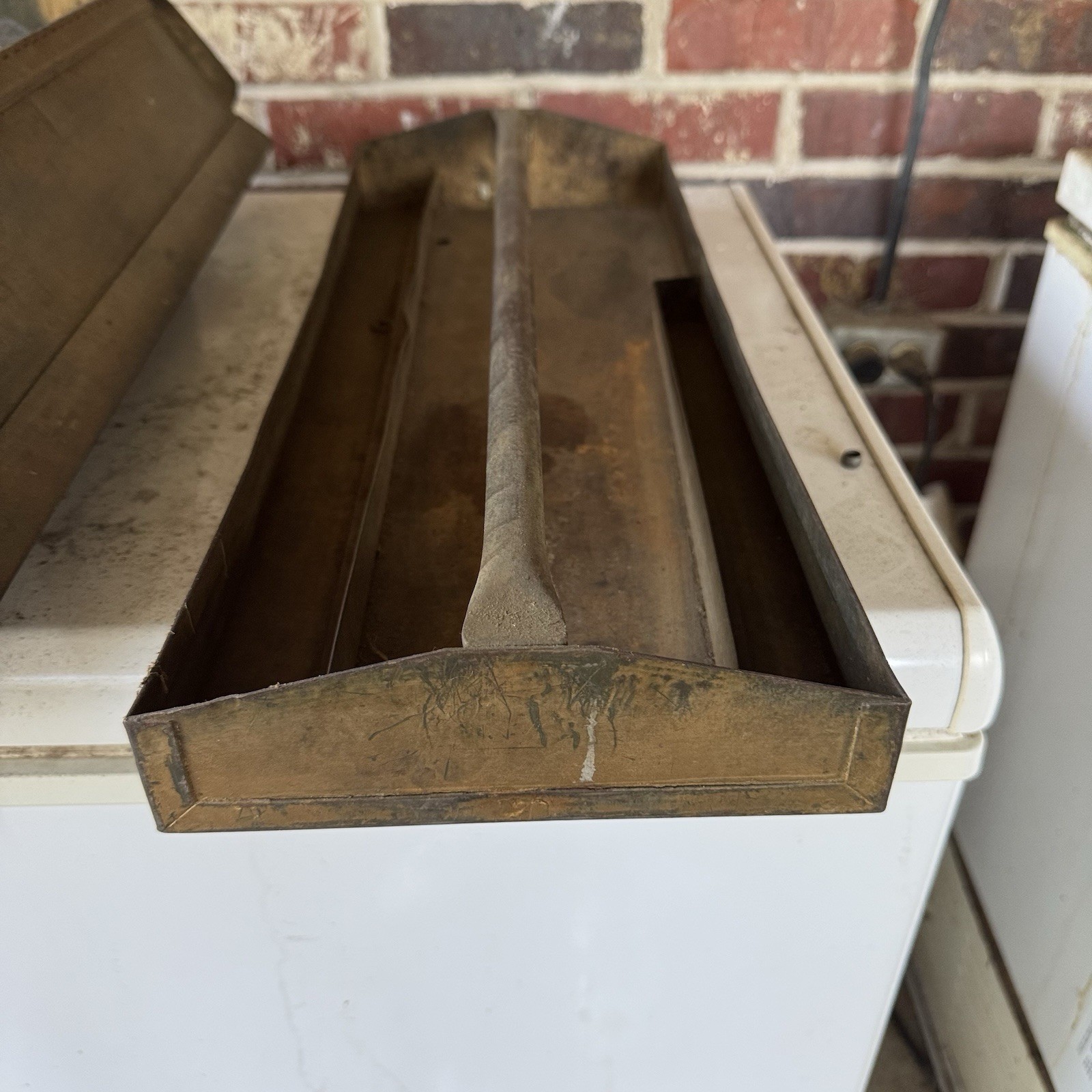 Vintage Metal Tool Box Hip Roof Heavy Duty Steel Utility Tote Case Patina