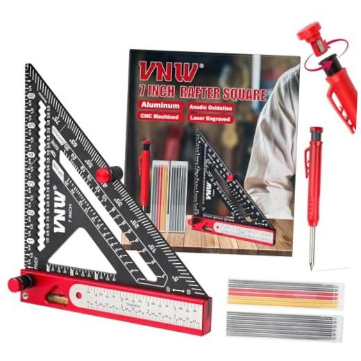 6 in 1 Rafter Square with Carpenter Pencil, 7in Rafter Square with pencil Red