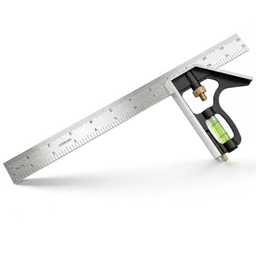 12 Inch Combination Square, Adjustable Carpenter Square with 12-Inch Black