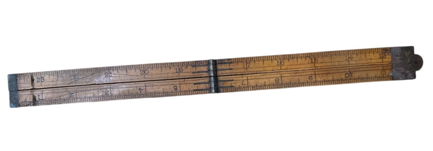 Vintage H. Chapin No.11 folding wood and brass 24 inch ruler