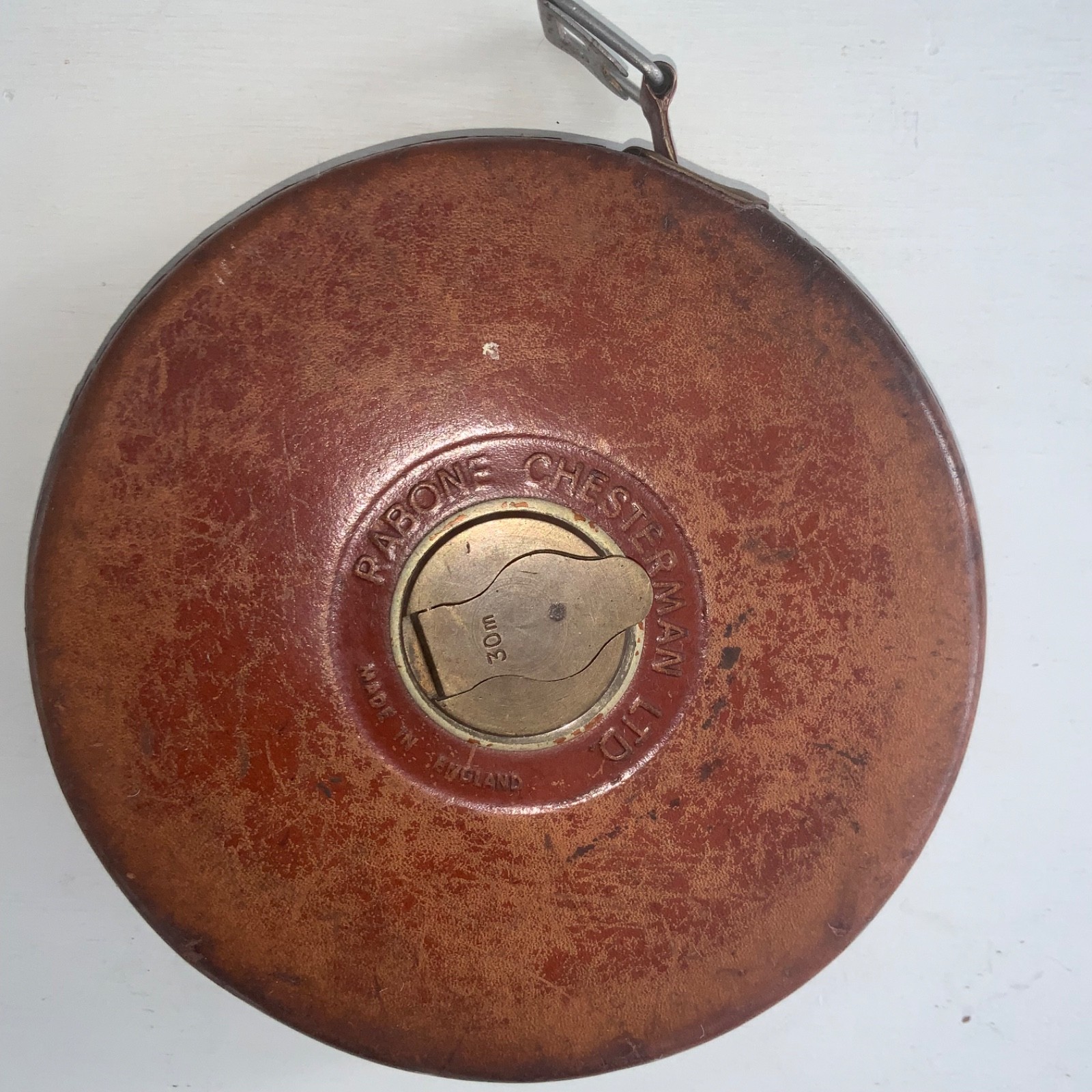 Antique Measuring Tape Rabone Chesterman Sheffield Leather and Brass 30mtrs