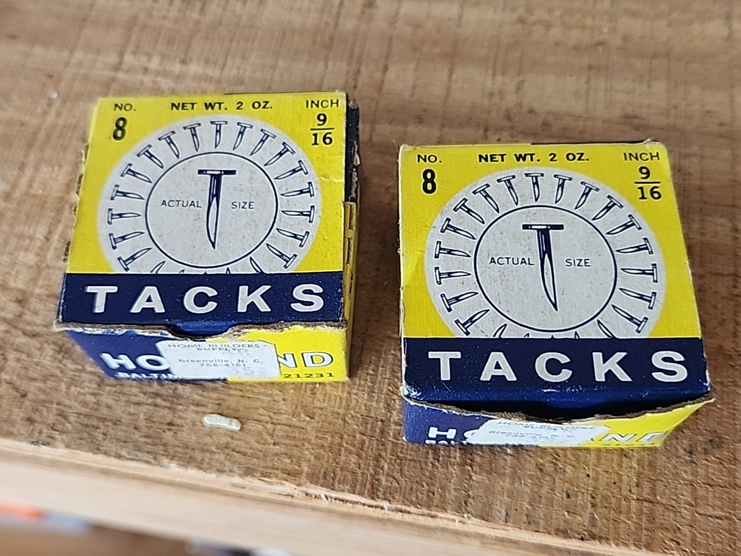 2 Boxes Vintage THE HOLLAND MFG. CO. 9/16 Inch TACKS in Original Box NO. 8