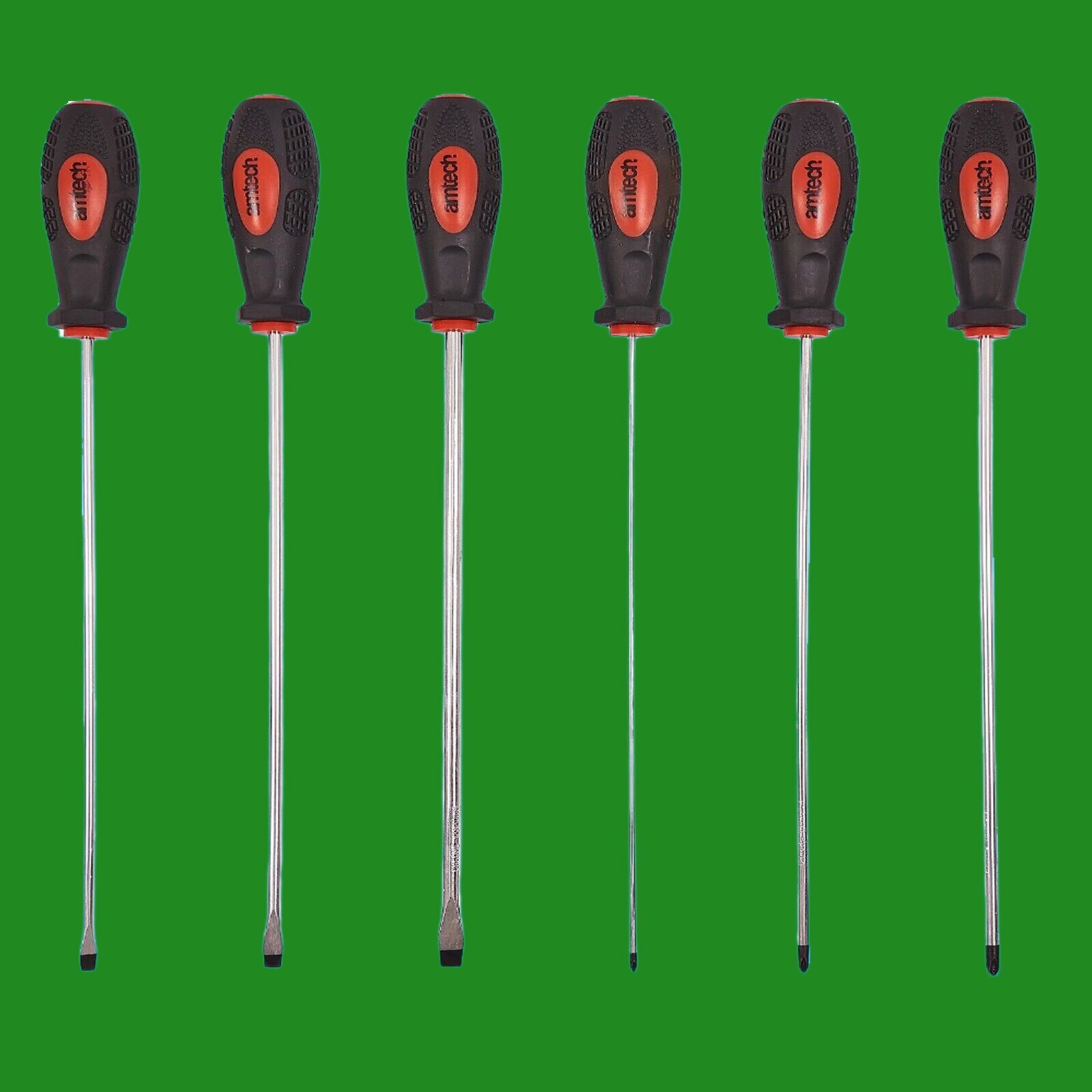 6pc 320mm Long Reach Screwdrivers Phillips & Slotted Magnetic Tips PH0 PH1 PH2