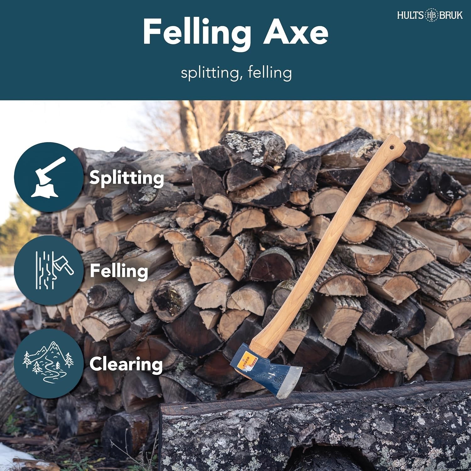 Hults Bruk 840363 Agdor Felling Axe 28 Montreal – 2.5 lb Head, 28″ Handle