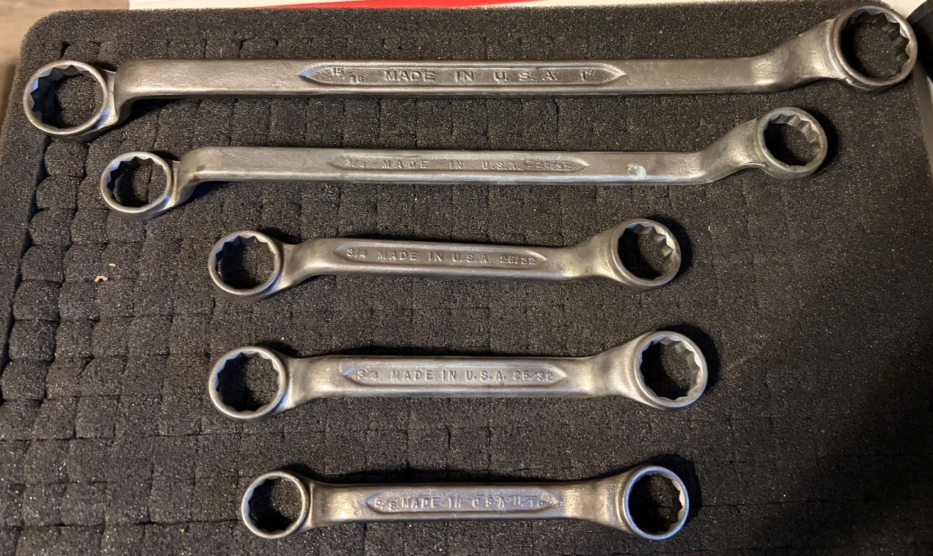 (5) FORGED SELECT STEEL (INDESTRO) 12 pt Deep Offset Box End Wrenches 5/8″ 1″