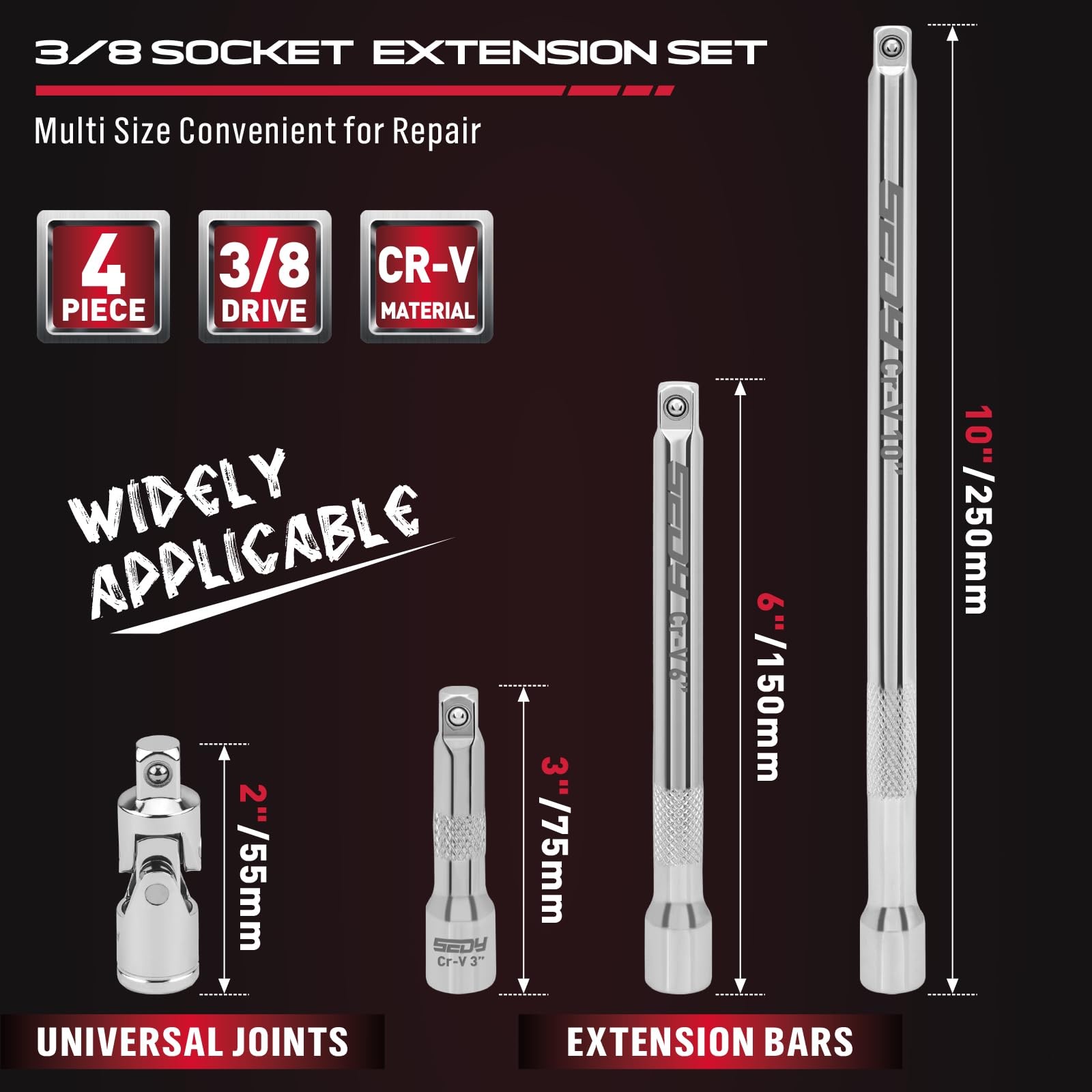 4 Piece 3/8 Drive Socket Extension Bar Set Professional Socket Extension Set
